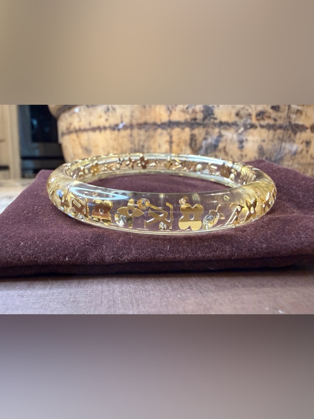 Louis Vuitton Clear Resin Inclusion Monogram Bangle Bracelet - Picture 5 of 10